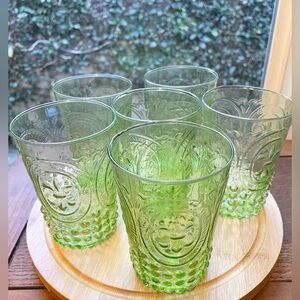 Pottery Barn Victorian Green Glass Tumbler Set of Six Brand New with Box NWT
